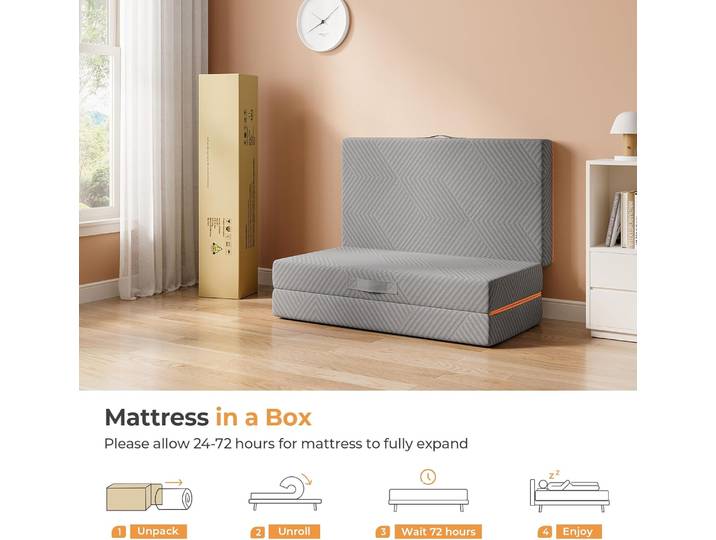 Matelas en mousse à mémoire de forme pliable en trois parties, 15 cm, avec housse pliable et lavable, matelas pliable, matelas de voyage et d'appoint