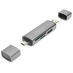 Digitus Combo Card Reader Hub (USB-C+USB 3.0) 1x SD, 1x MicroSD, 1x USB 3.0, grau