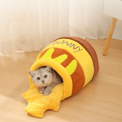 Inspire Curations HoneyHaven Semi Enclosed Plush Cat Nest yellow