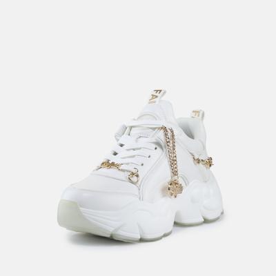 Plateausneaker BUFFALO "BINARY HC", Damen, Gr. 38, weiß (sanftes weiß), Lederimitat, Schuhe Plateausneaker, Chunky-Sneaker mit Zierkette und Herz-Anhänger