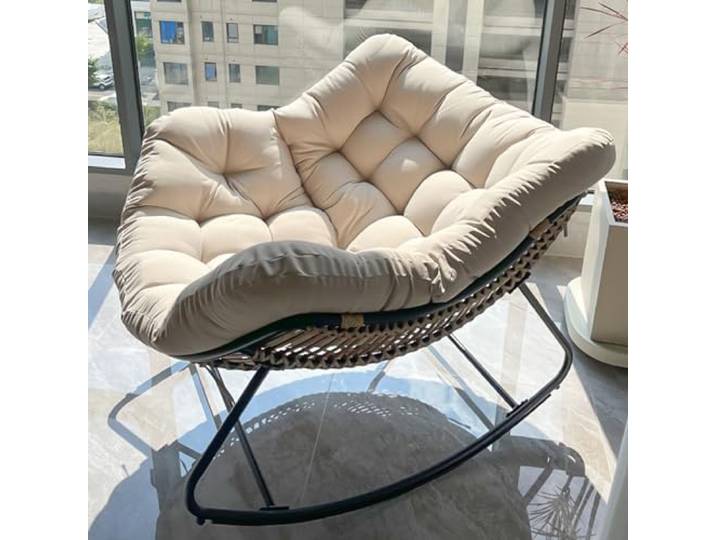 HARELA Schaukelstuhl Modern, Schaukelsessel Lounge, Camping schaukelstuhl, Rattan Schaukelstuhl mit gepolstertem Kissen für den Außenbereich, für Wohnzimmer Schlafzimmerbüros