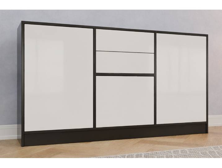 Highboard nach Maß - Lackiertes Glas Schneeweiß glänzend - 93x170x36cm - Individuell konfigurieren