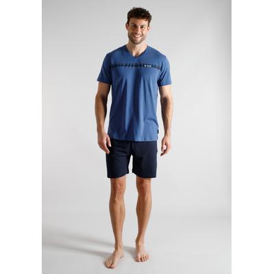 Shorty TOM TAILOR, Herren, Gr. 48, blau (blau, mittel, uni), Single Jersey, Obermaterial: 100% Baumwolle, Homewear-Sets Shorty, aus Baumwolle, Single Jersey, als Sleepwear