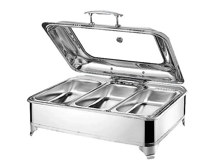 Chafing Dish Elektrisch, 9L Edelstahl Speisewärmer Buffetwärmer (GN1/3) Elektrisch Warmhaltebehälter Essen mit Sichtbarem Glasdeckel für Party Küchen Hotel, Einstellbare Temperatur (0-85℃)