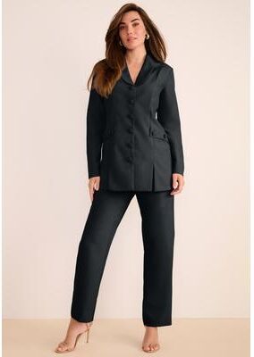 Plus Size Women's Plus Size Long Sleeve Ten-Button Shawl-Collar Pant Suit - 2-Piece Pant Set by Roaman's in Black (Size 26 W)