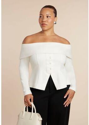 Plus Size Women's Fold Over Top With Front Button Detail by ELOQUII in Jet Stream (Size 20)