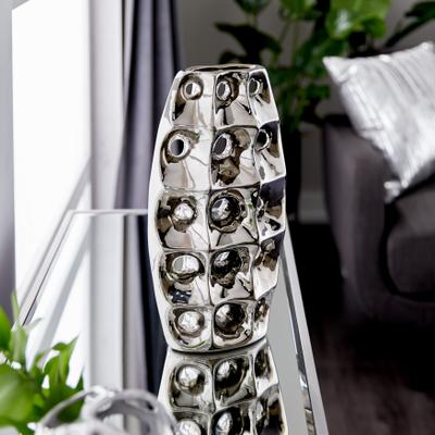 ARCILLA ELEMENTAL Silver Ceramic Decorative Vase with Cut Out Designs - 8 x 4 x 14