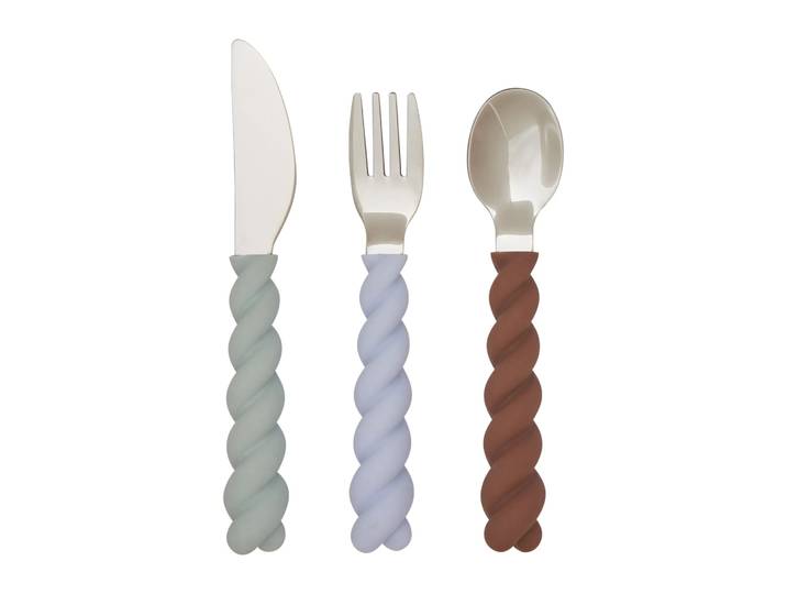 OYOY Set de couverts pour enfant Mellow, 3 pièces PaleMint-Choko-IceBlue
