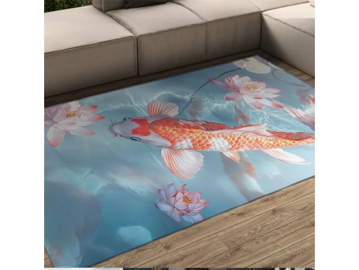 HOBBOY Oranje Koi Vissen Badmat Roze Lotus Bloemen Vloerkleden Oosters Esthetisch Tapijt voor Kantoorgang Gootsteen Kachel Wasruimte Tapijt 160 x 230 cm