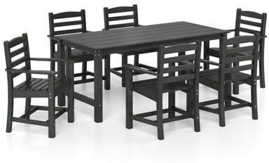 Costway 7 Pieces Outdoor Dining Table Set for 6 People 67 Inch HDPE Patio Rectangle Table and 6 Armchairs-Black