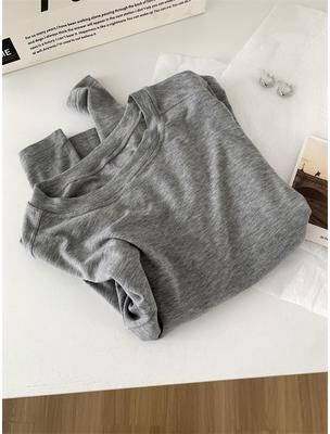 Multisell Products Hub Thin Soft Waxy Fit Splice Long Sleeve T shirt Women, Solid Color Backing Top gray m