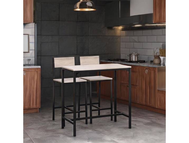 Ensemble table de bar 3 pièces MDF naturel et noir 89x45x87 cm 2 chaises cuisine
