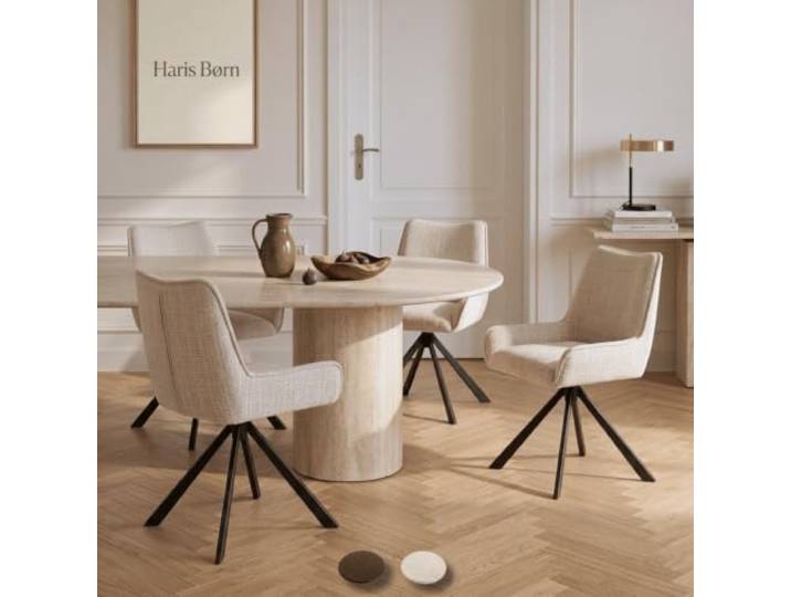 Haris Børn® Esszimmerstühle drehbar (4er Set) in Beige - Drehstuhl Esszimmer mit Stoffbezug - Stühle Esszimmer, Esstisch Stühle & Küchenstühle - Esszimmerstuhl 30 Tage risikofrei testen