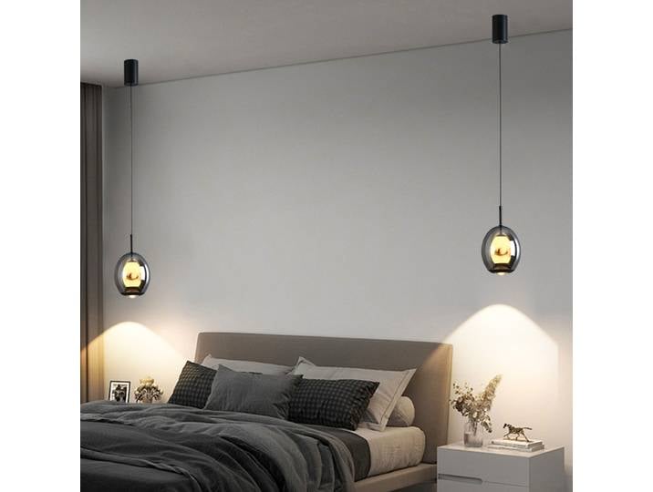 Luminaire suspendu en verre LED de luxe minimaliste Luminaire suspendu noir pour chambre chevet salon décor Lustre Luminaires