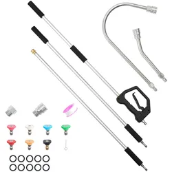 VEVOR Teleskopstab für Hochdruckreiniger 2775 mm 3-tlg., Hochdruckreiniger-Verlängerungsstäben 276 bar, inkl. 7 Düsen, Schlauchadapter, Tragegurt & Aufbewahrungstasche, für Wände, Dachrinnen