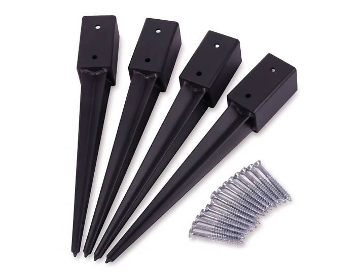 Relaxdays Manchon À Enfoncer\, Lot De 4\, 750 Mm\, Pour Poteaux 80 X 80 Mm\, Acier Inoxydable Noir