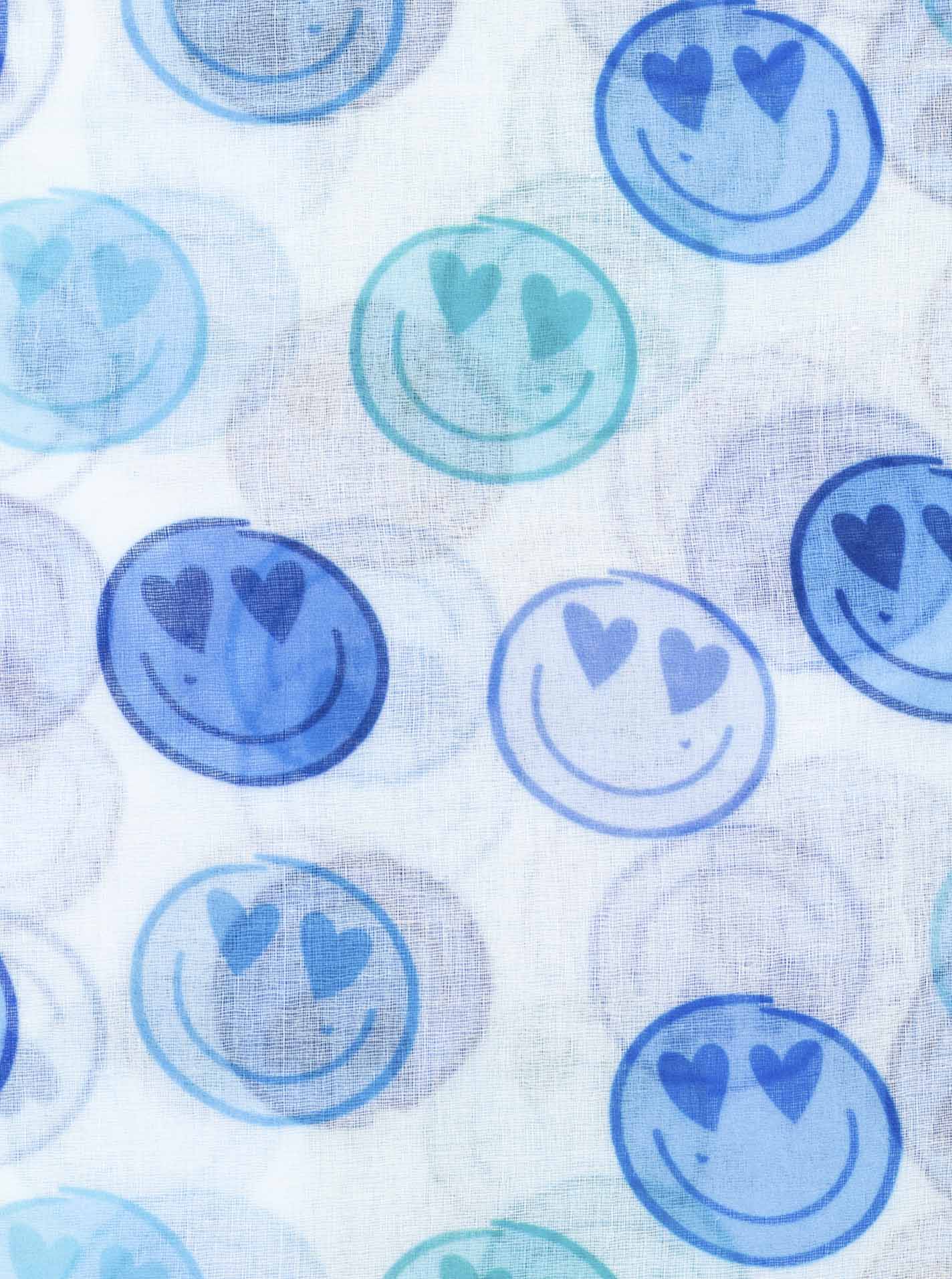 Schal ZWILLINGSHERZ "Smiles", Damen, blau, Web, Obermaterial: 100% Polyester, Modetücher Schal, transparenter Look, fröhliche Gesichter blau Einheitsgröße