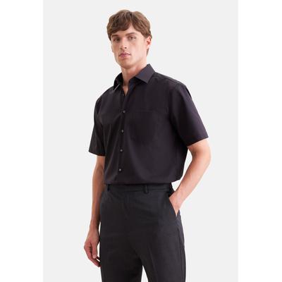 Businesshemd SEIDENSTICKER "Schwarze Rose", Herren, Gr. L41, normale Ärmellängen, schwarz, 100% Baumwolle, unifarben, regular fit, gerader Abschluss, Hemden, Regular 1/2 Kentkragen Uni