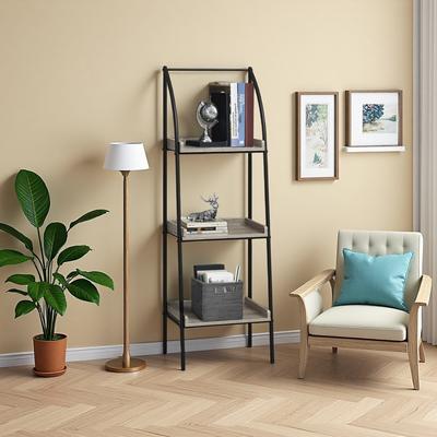 ZWYO HOSIMU 48in Laminate+Metal 3-Tier Corner Etagere Bookshelf, Ladder Display Rack with Lipped Sides & Open Concept Design