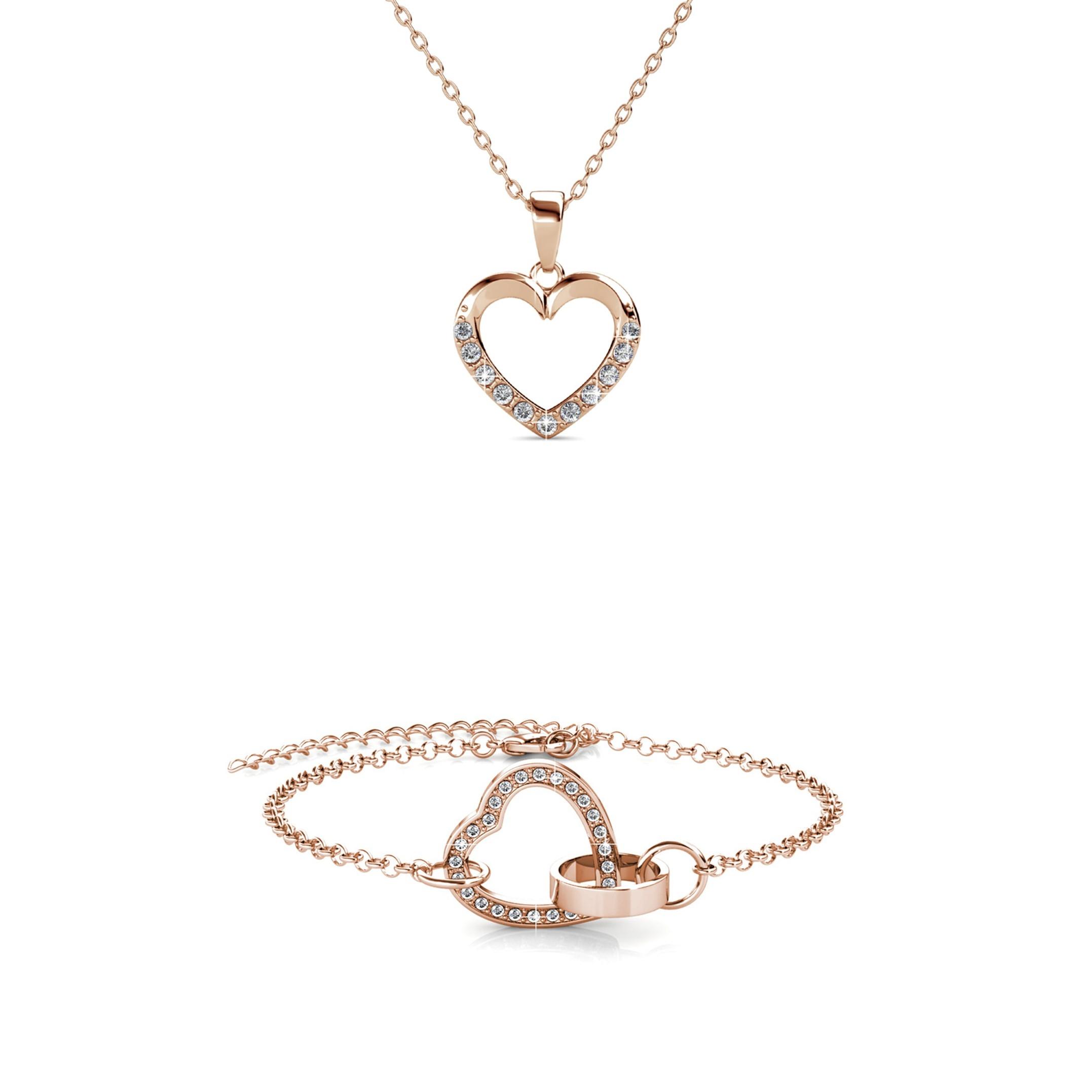 Locked Heart Necklace Sets - Roségoud en kristal
