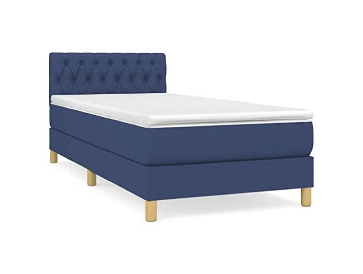 PUGYNBK Boxspringbett mit Stoffmatratze, Blau, 90 x 200 cm Verstellbares Kopfteil, Taschenfederkerne, mittlere Festigkeit, atmungsaktiv, manuelle Montage im Lieferumfang enthalten