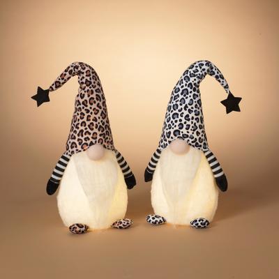 GIL Set of 2 Lighted Leopard Print Gnome Figurines