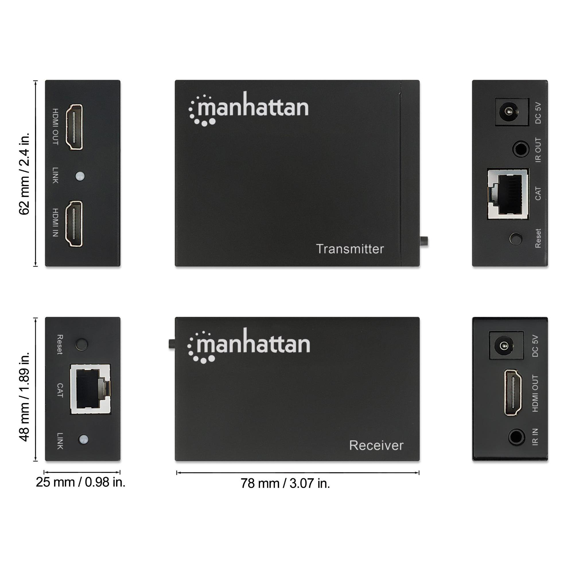 Manhattan HDMI over Ethernet Extender Kit Signalverstaerker 1080p bis zu 50 m ueber ein Cat6-Netzwerkkabel... (207461)