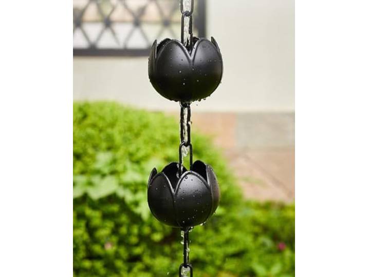 HynJGih Regenketten Schwarze Lotus-Regenkette for Dachrinnen im Freien, japanischer Garten-Regenfänger, Veranda-Dekoration im Innenhof – 6 Tassen/m(2.6m/8.5ft)