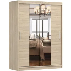 SCHWEBETÜRENSCHRANK Vista 01 Sonoma Eiche/Sonoma Eiche + Spiegel, mit LED - Beleuchtung 150 cm