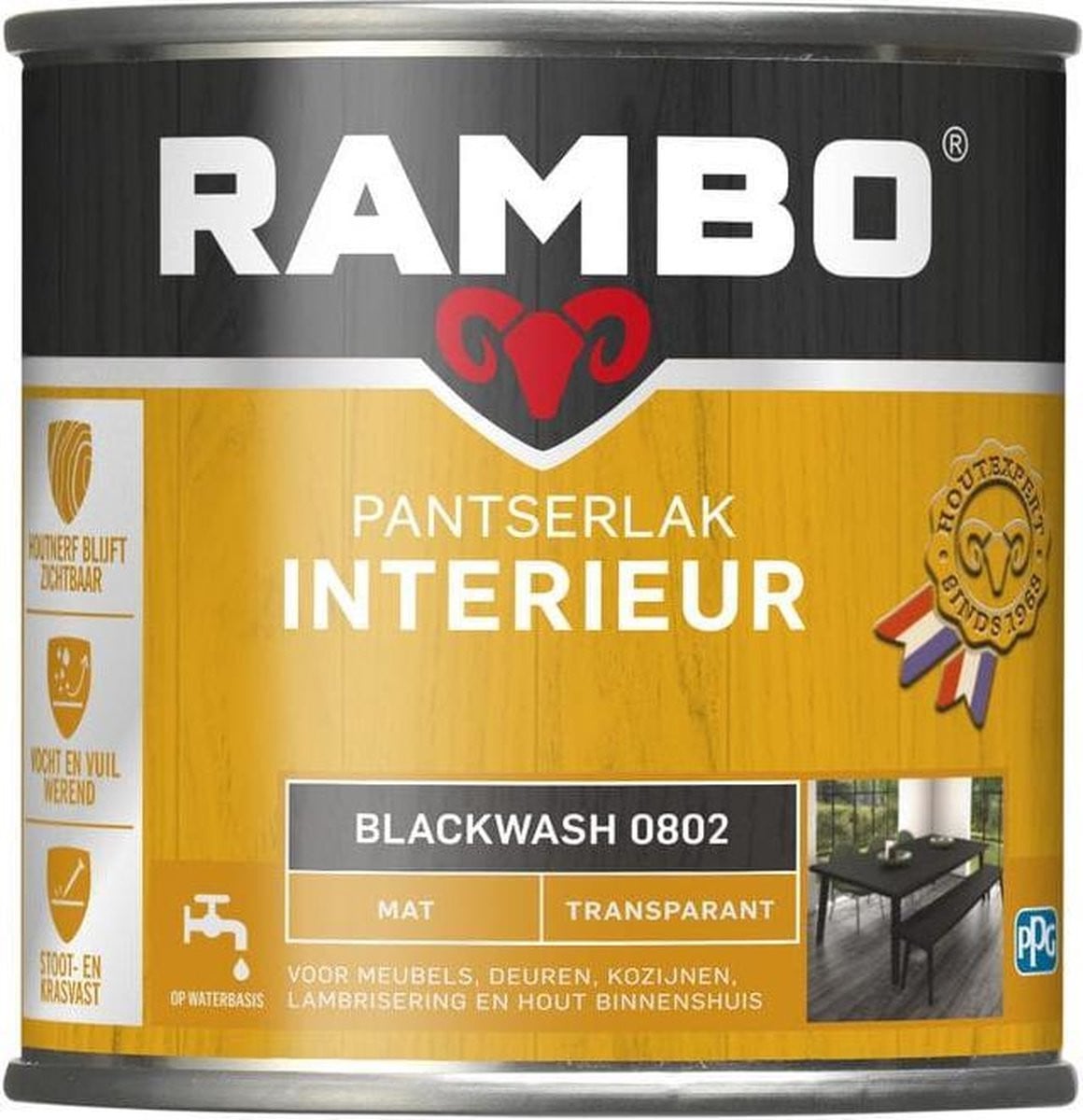 Rambo Pantserlak Interieur Transparant Mat Blackwash 0,75 l
