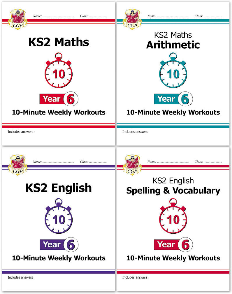 CGP Books CGP KS2 Year 6 10-Minute Weekly Workout Bundle – Ages 10-11 (Maths, English, Arithmetic, Spelling and Vocabulary)