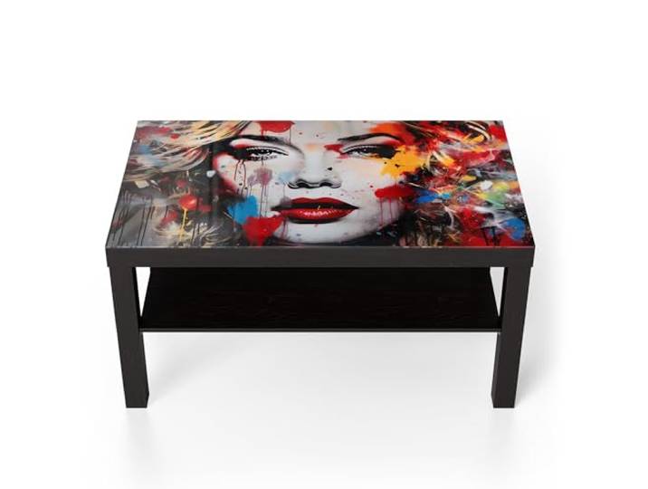 DEQORI Glastisch schwarz groß 90x50 cm Motiv Pop Star Farbexplosion ausgefallener Beistelltisch aus Glas Hochglanz Couchtisch fürs Wohnzimmer moderner Couch Tisch mit Design