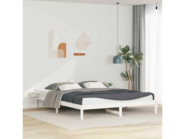 YUTAASU Bettgestell mit Nachttischen Weiß 200 x 210 cm Massives Kiefernholz, Plattformdesign, Stabile Konstruktion, Pflegeleicht, Einfacher Zusammenbau