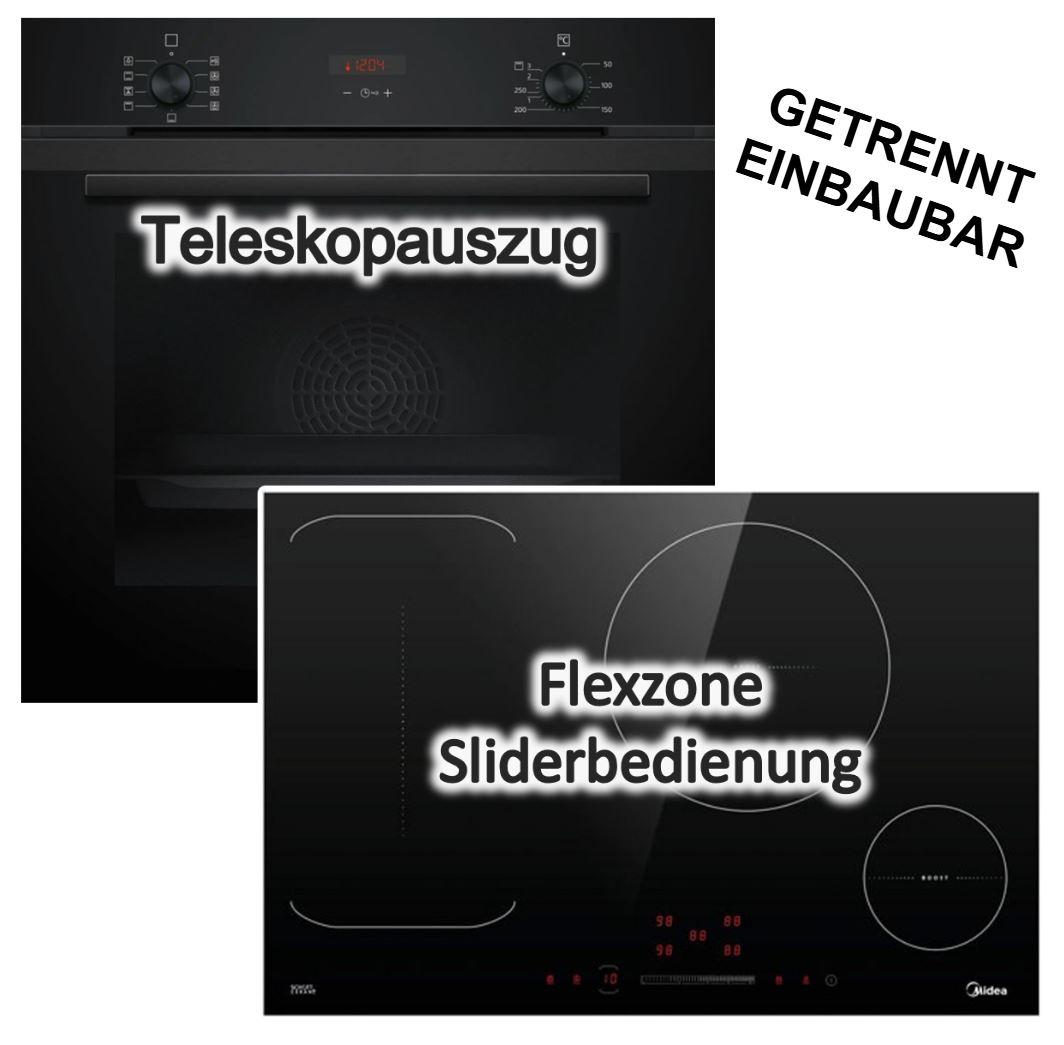 Herdset Siemens Backofen HYDROLYSE AUSZUG + Midea FLEX-Induktionskochfeld BOOSTER autark 77cm