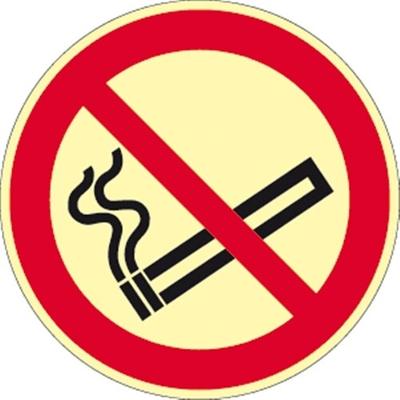 Schild Rauchen verboten ISO 7010, Alu, langnachleuchtend, 160-mcd, Ø 200 mm