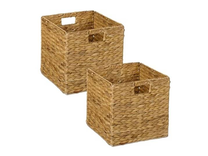 Relaxdays Aufbewahrungskorb, Set, Wasserhyazinthe, Kleidung, Spielzeug, HBT: 30x30x30 cm, geflochtener Regalkorb, Natur