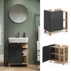 Vicco Waschbeckenunterschrank Karen Sonoma Anthrazit 60 x 65 cm Tür offene Fächer