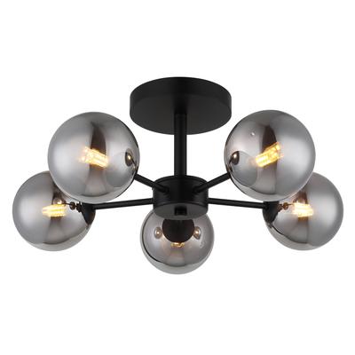 OTTO HOME Deckenleuchte "Amellia", schwarz (schwarz,sandfarben,rauchfarben), 5, Ø 50cm H: 21cm, 1 Stk., Leuchten, Metall schwarz-matt, Glas Rauchfarben, Ø 50cm, Glaskugeln, Deckenlampe, Deckenleuchte