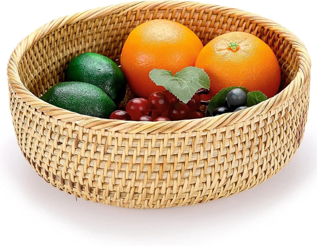 Ronde Rieten Fruitmand voor Brood, Snacks en Decoratieve Opbergbak voor Tafel en Aanrecht
