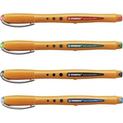 STABILO Tintenroller worker® fine, 0,3 mm, Kunststoffetui mit 4 Stiften