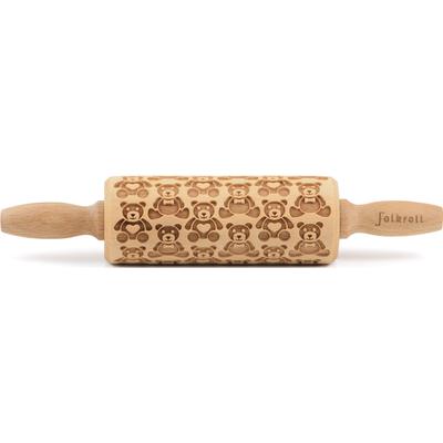 Teigroller FOLKROLL "3D-Motiv-Teigrolle", braun, L:23cm, Massivholz, Teigroller, Teddybären