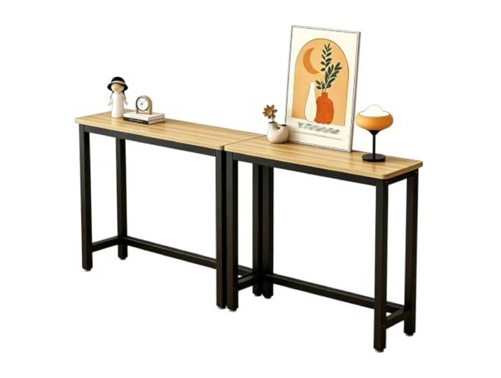 Schmaler Sofatisch, Langer Beistelltisch, Eingangstisch, Schmales Design Holztischplatte / Metallgestell, Offen gestaltet, für Eingang, Flur, Foyer, Wohnzimmer, Holz-Schwarz 160×15×100cm