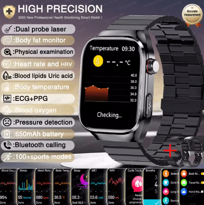 Inspire Picks VitaSense Pro AI Health Smartwatch ECG PPG Blood Pressure & Uric Acid Monitor black Steel B 2a
