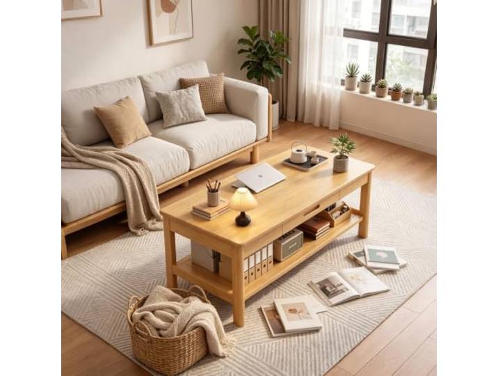 EBOYNSowAprr Couchtisch aus hochwertigem Gummiholz mit Schublade Moderner minimalistischer Mitteltisch für Wohnzimmer, Langlebiges Massivholz-Möbelstück(Natural,31.5x20.9x22.8in)