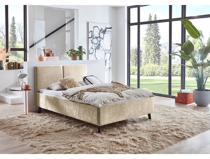 Lit rembourré Piano 140 x 200cm Microfibre Wiam Beige Noir