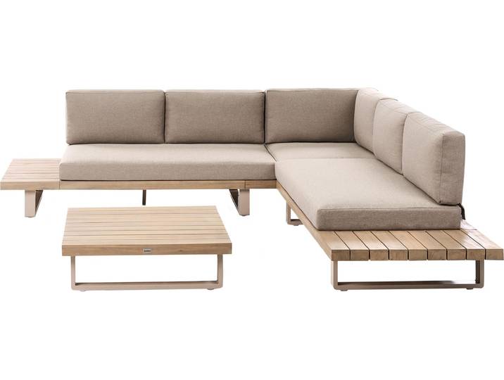BELIANI Lounge Set Hellbraunes Akazienholz 5-Sitzer mit Auflagen Taupe Modern Tisch 82x82 cm Garten Terrasse Außenbereich Outdoor
