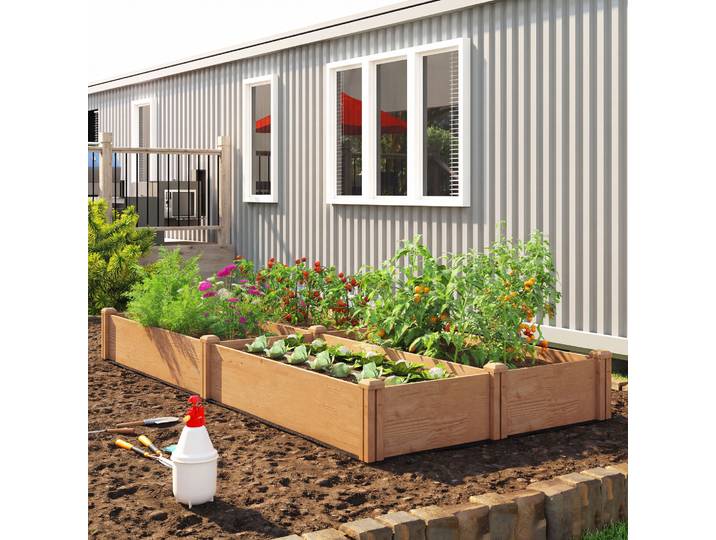 Outsunny Carré Potager Bois Surélevé 4 Zones 234x109x25cm
