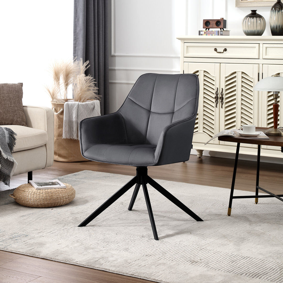 George Oliver Zaytoune 47 cm H Velvet Armchair Grey 86cm H X 52cm W X 52cm D
