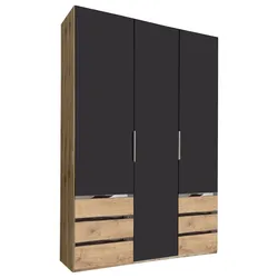 Drehtürenschrank Level 36A B: 150 cm Graphit/Eiche Dekor