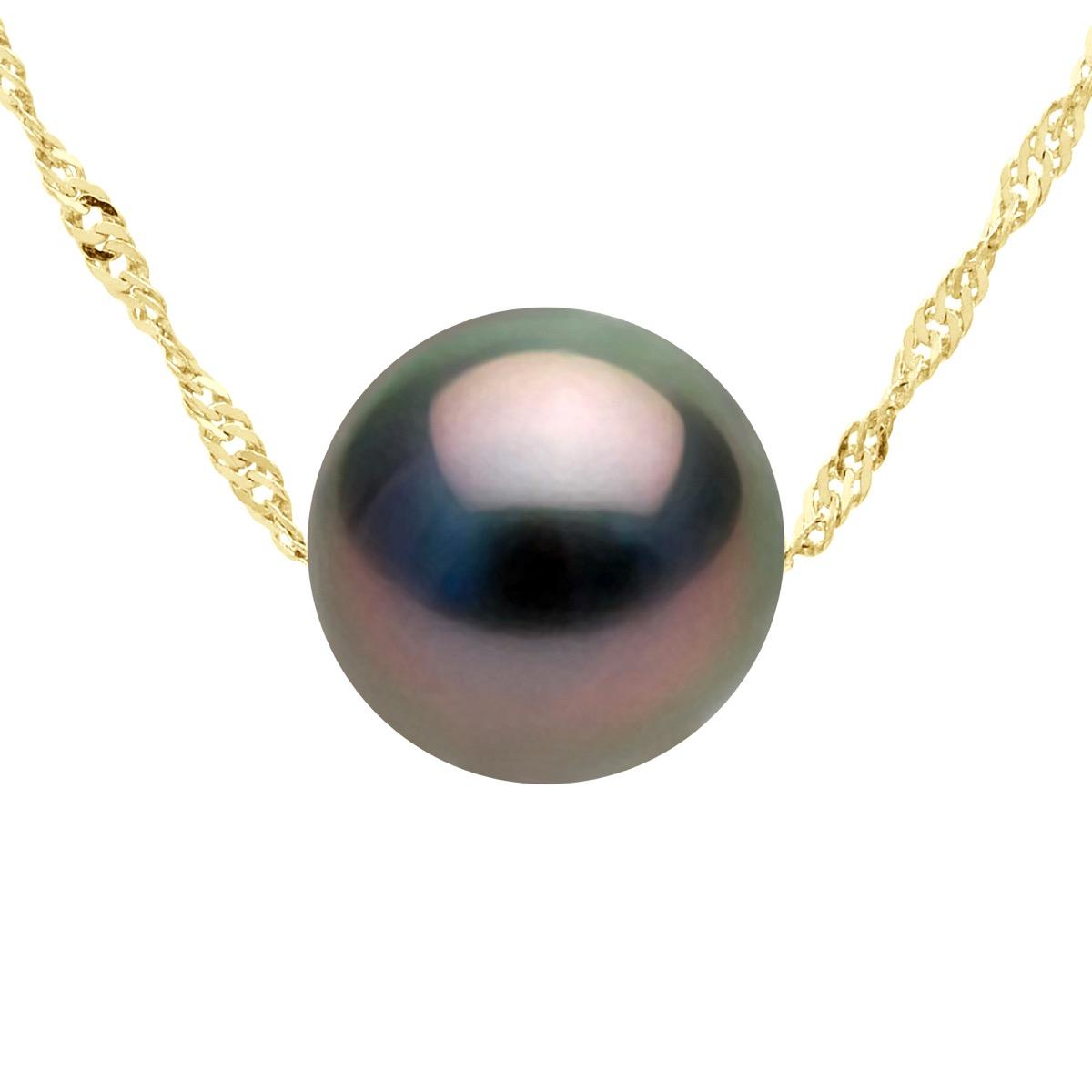 Halskette, echte Tahiti-Zuchtperle, rund, 9–10 mm